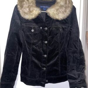 Banana Republic Black Jean Jacket with Faux Fur Collar